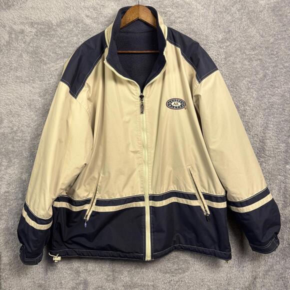 Alaska Mens XL Reversible Fleece Jacket Navy Beige Winter Coat Insulated Cozy - Picture 3 of 9